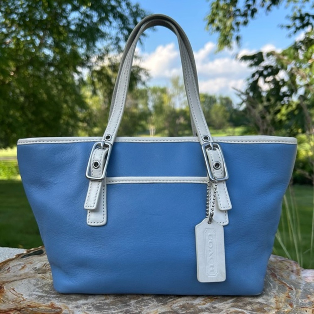 Vintage COACH Legacy Small Market Tote Blue and White 9846 - Picture 6 of 17